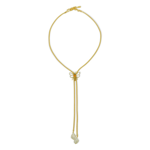 Bee Lariat Necklace in Mother of Pearl and Swarovski