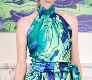 Empathy silk halter top Green blue watercolor