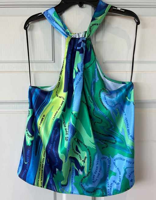 Courage silk halter top Green blue watercolor