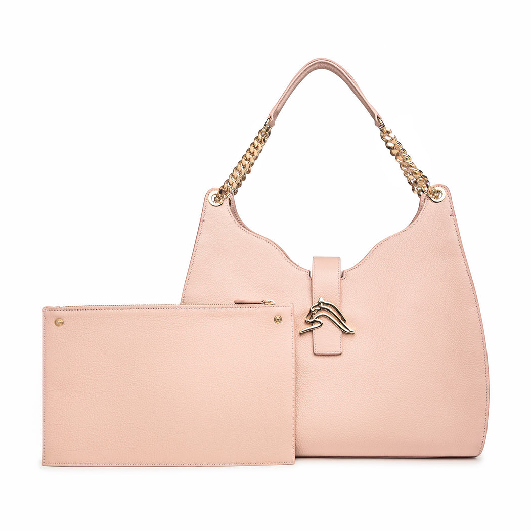 Empire Cheetah Hobo Bag: Designer Shoulder Bag in Nude-Pink Leather