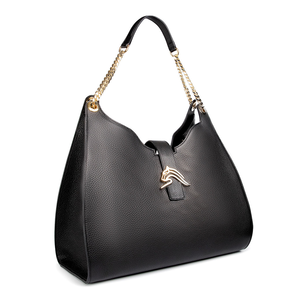 Empire Cheetah Hobo Bag: Designer Shoulder Bag in Black Leather