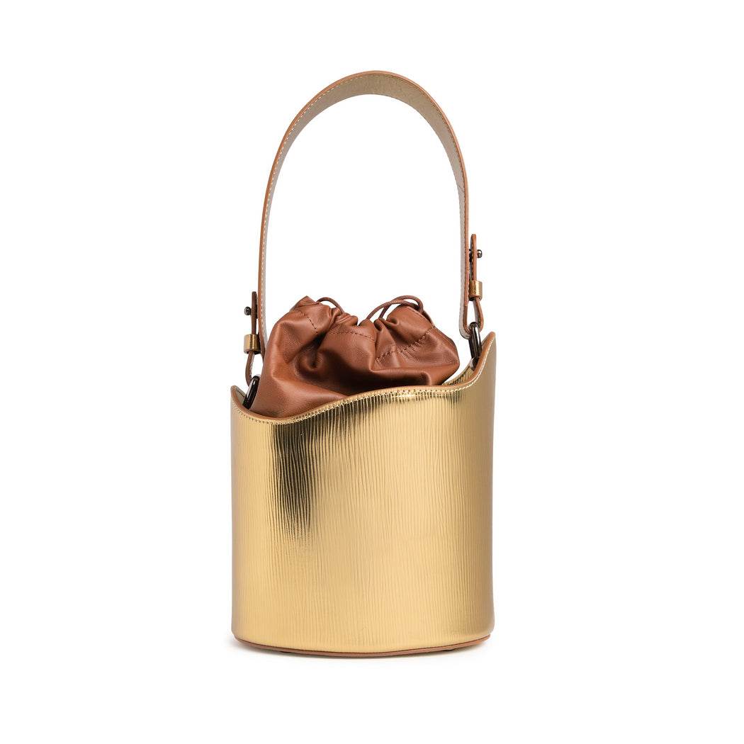 Dune Mini Bucket Bag: Designer Handbag in Gold