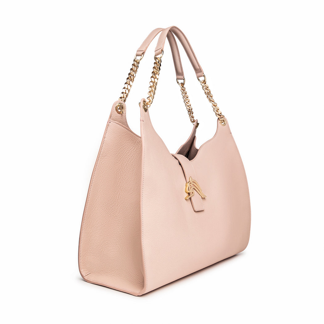 Empire Cheetah Hobo Bag: Designer Shoulder Bag in Nude-Pink Leather