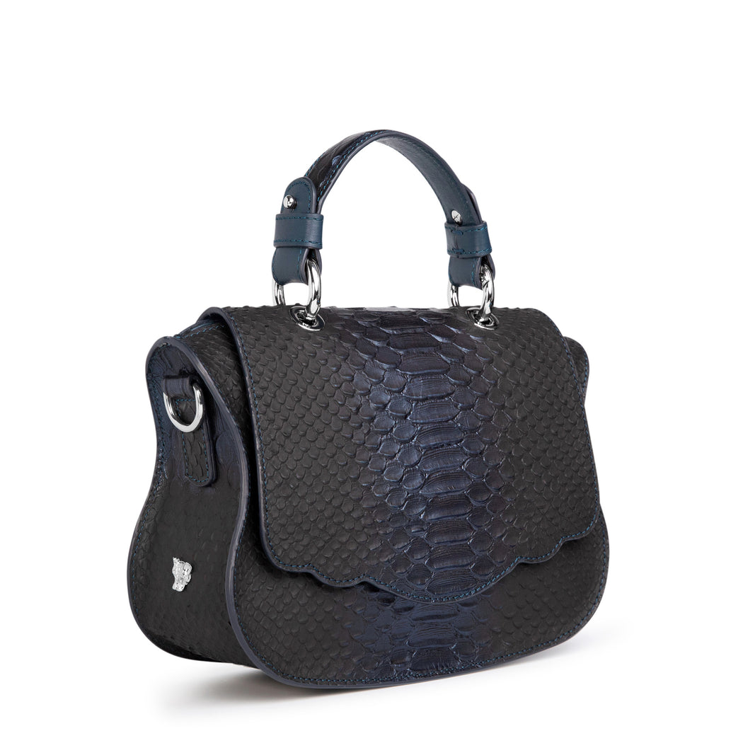 Audrey Couture: Designer Crossbody in Midnight Blue Embossed Leather