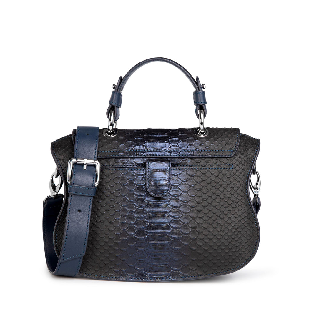 Audrey Couture: Designer Crossbody in Midnight Blue Embossed Leather