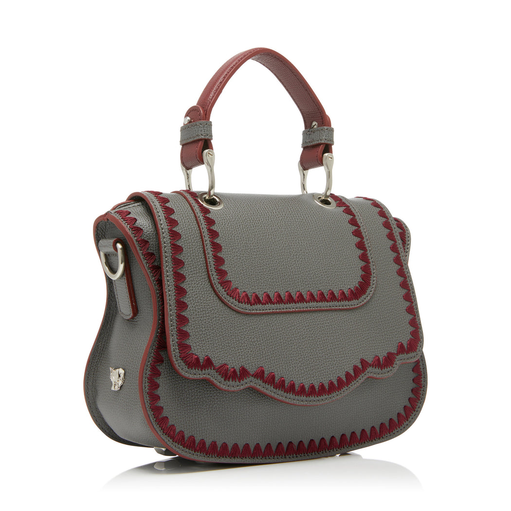 Audrey Crossbody: Designer Crossbody in Grey/Red