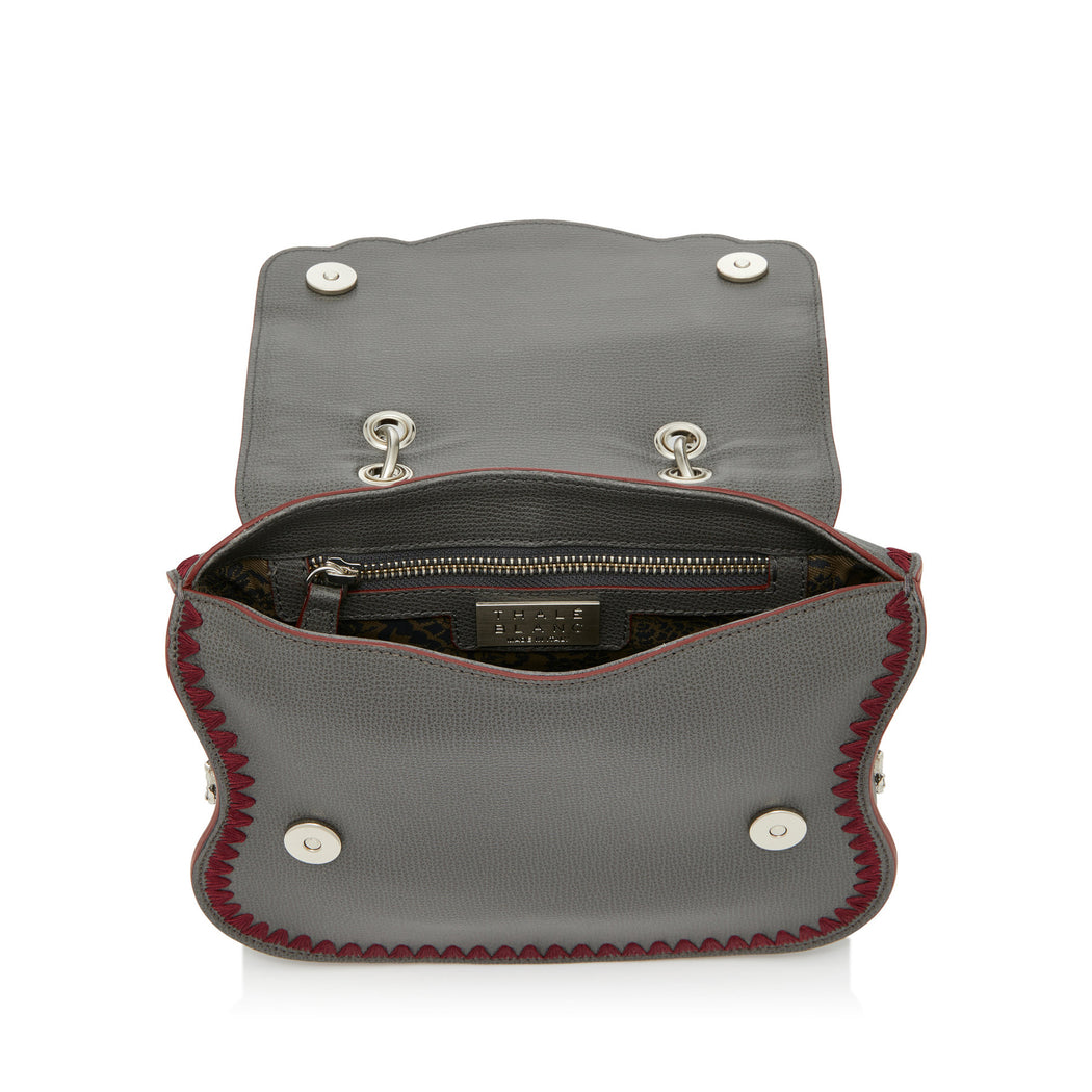 Audrey Crossbody: Designer Crossbody in Grey/Red