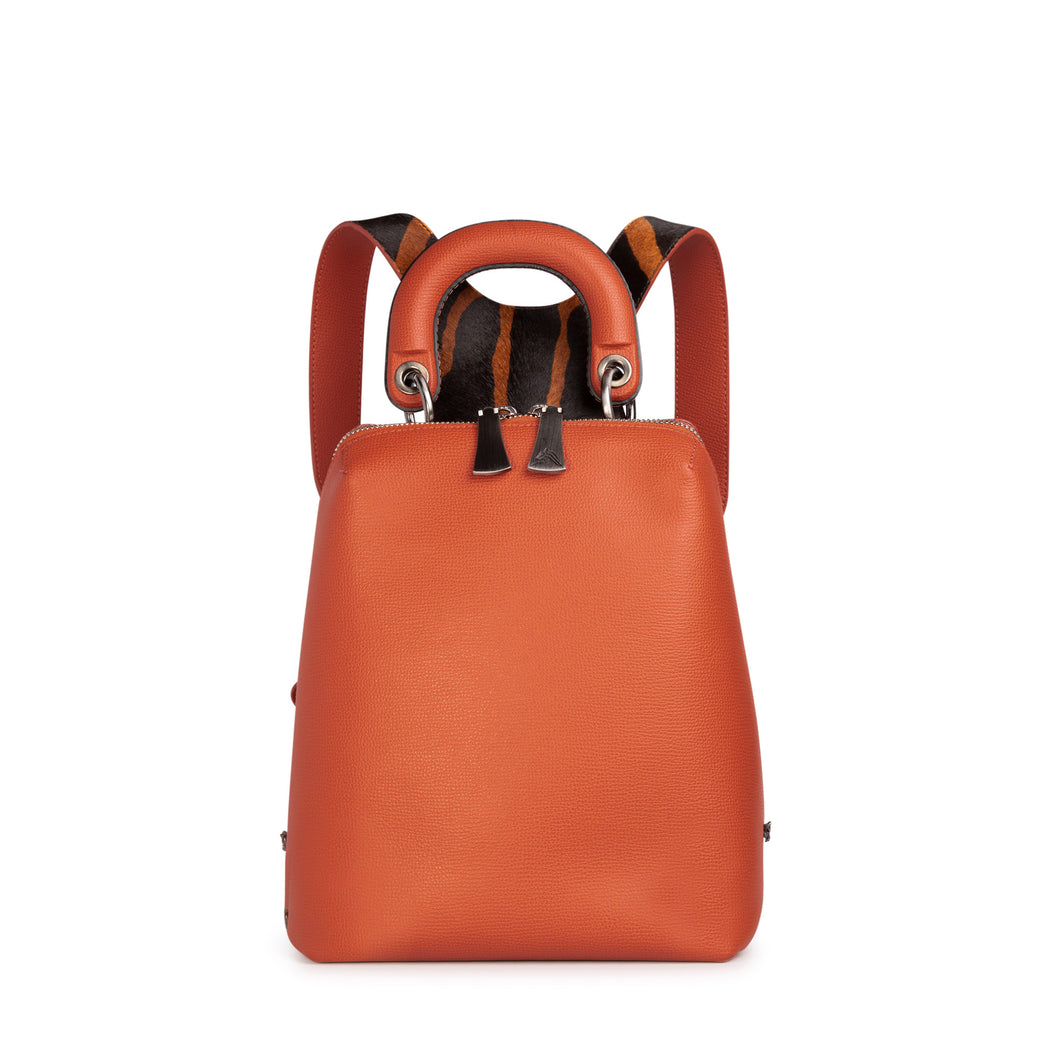 Racer Haircalf Mini: Women's Designer Backpack in Orange Leather