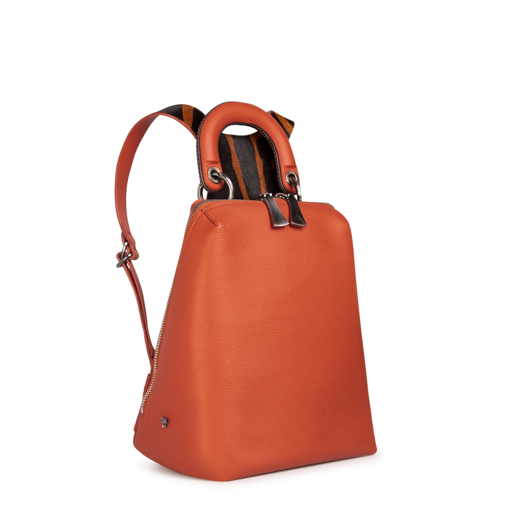 Racer Haircalf Mini: Women's Designer Backpack in Orange Leather