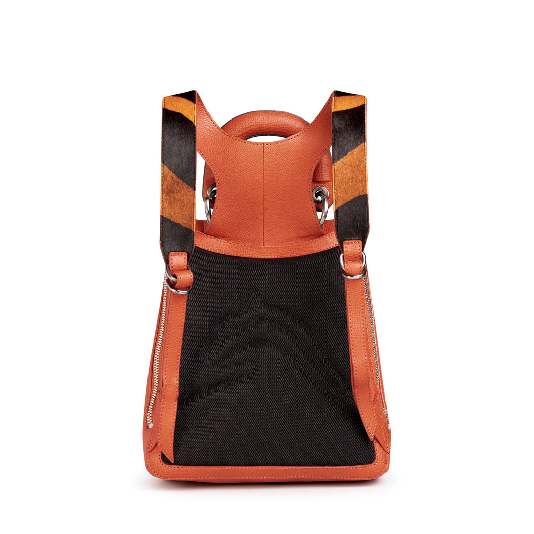 Racer Haircalf Mini: Women's Designer Backpack in Orange Leather