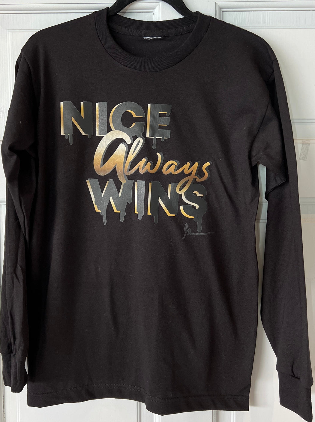 Unisex Nice Always Wins Crewneck tee shirt in Black