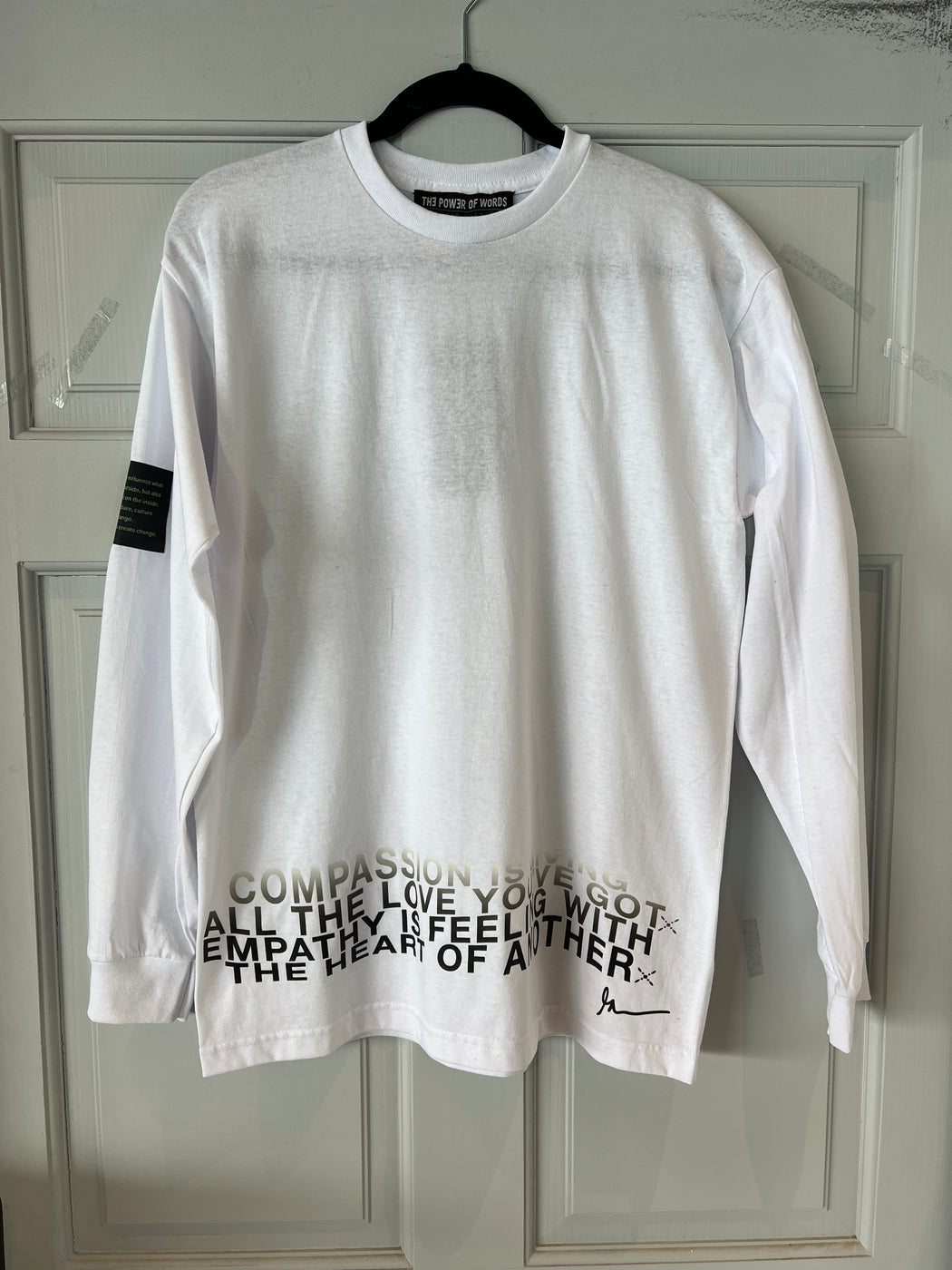 Unisex Compassion Crewneck Long sleeve tee shirt in White