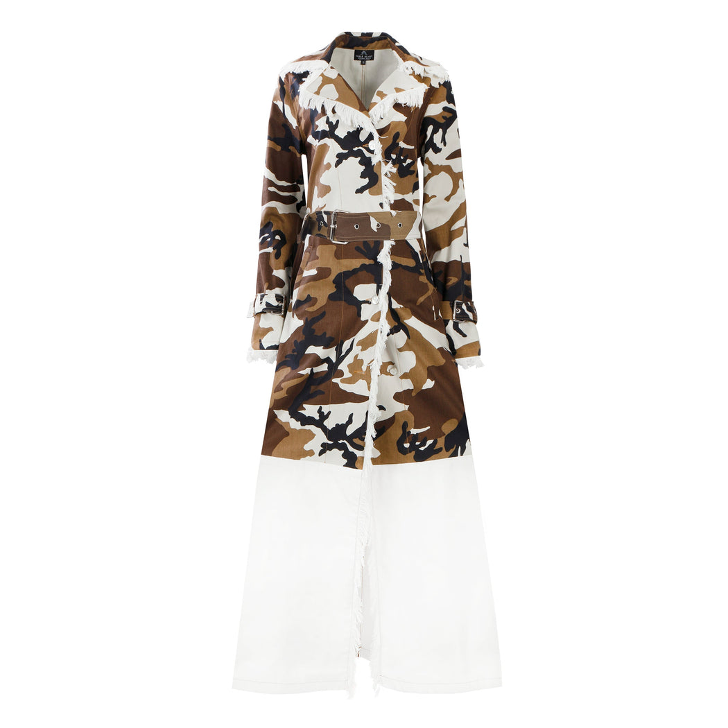 Warrior Coat Long in Camo and White