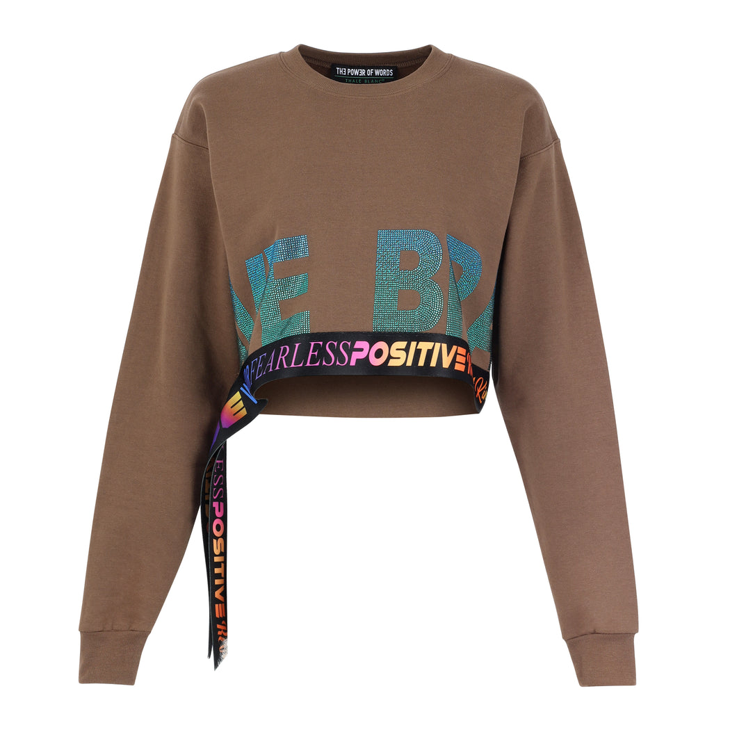Brave Cropped Crewneck Sweater in Brown