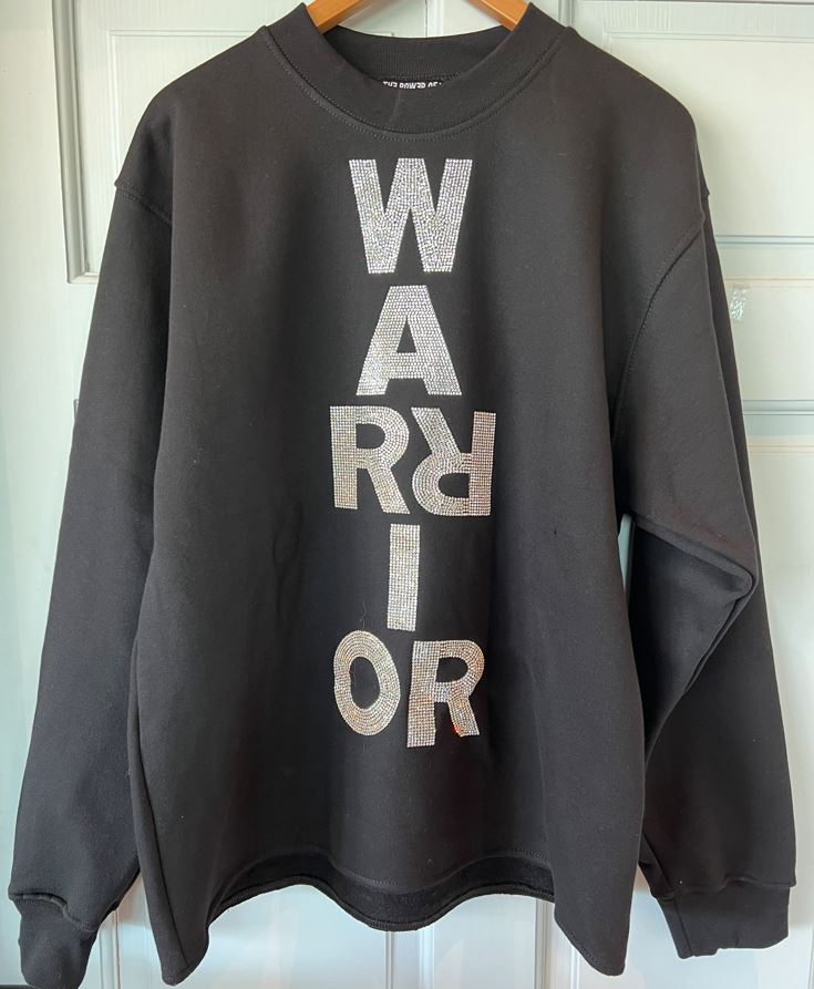 Warrior crew neck crystal sweatshirt in Black with crystal letters