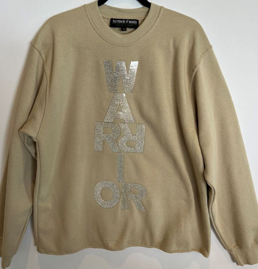 Warrior crew neck sweatshirt in Sand with crystal letters