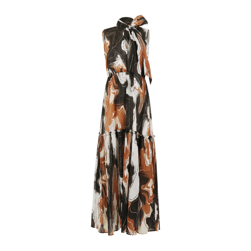 Water Color Dress Marble Print in Black and Beige