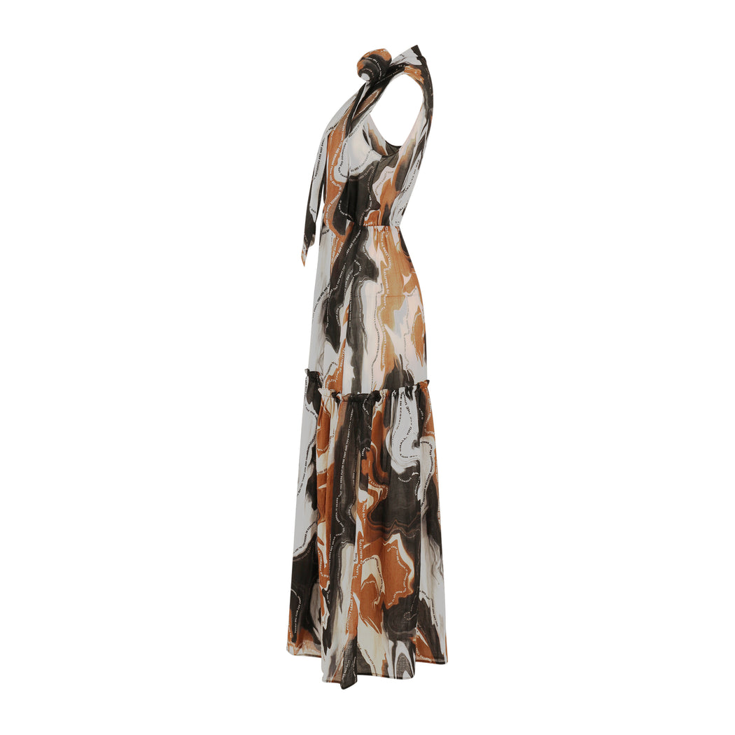 Water Color Dress Marble Print in Black and Beige