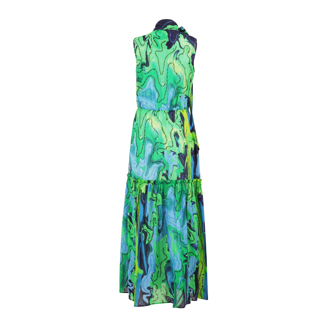 Water Color Dress Marble Print in Green and Blue