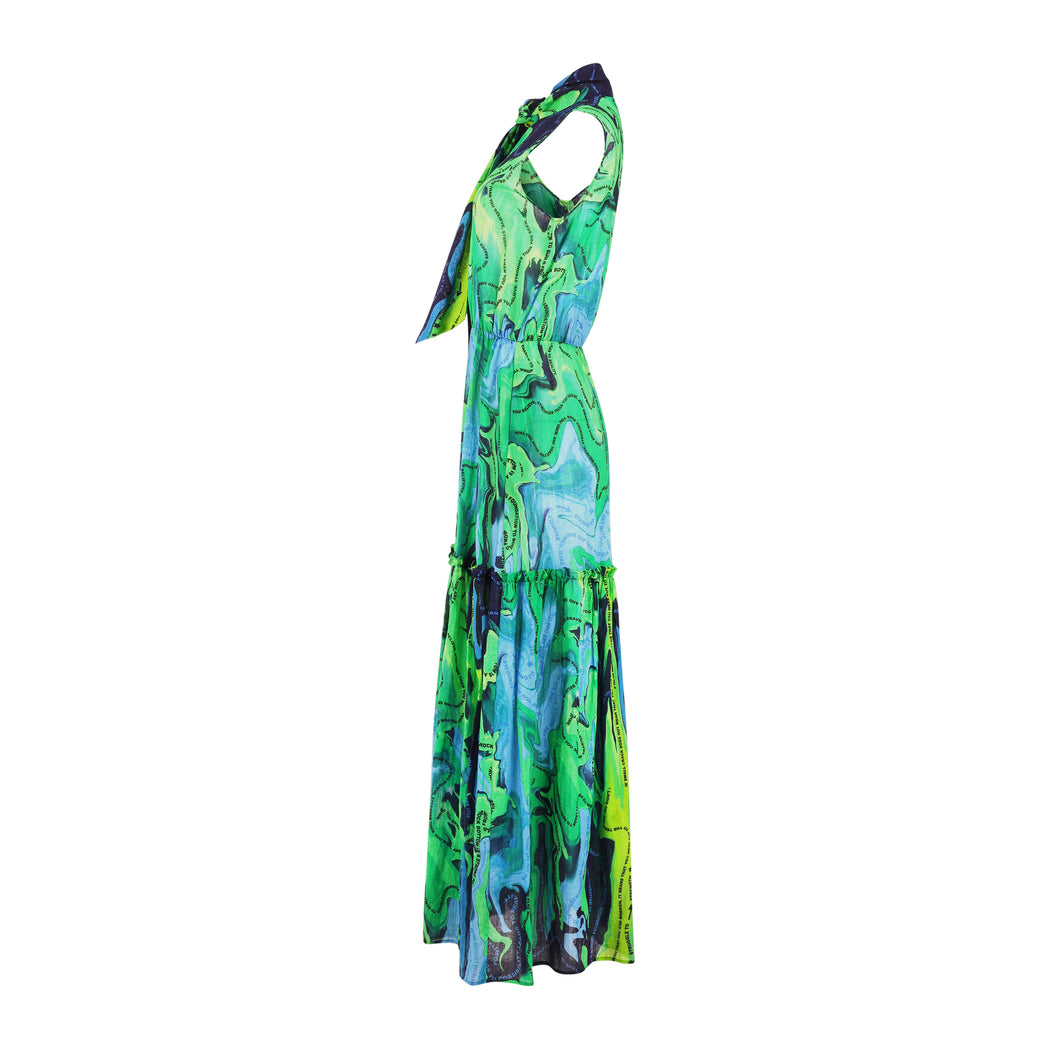 Water Color Dress Marble Print in Green and Blue