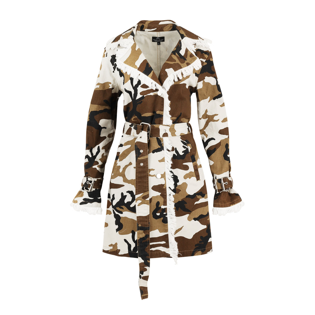 Chicago Coat Long in Camo and White Knee Length