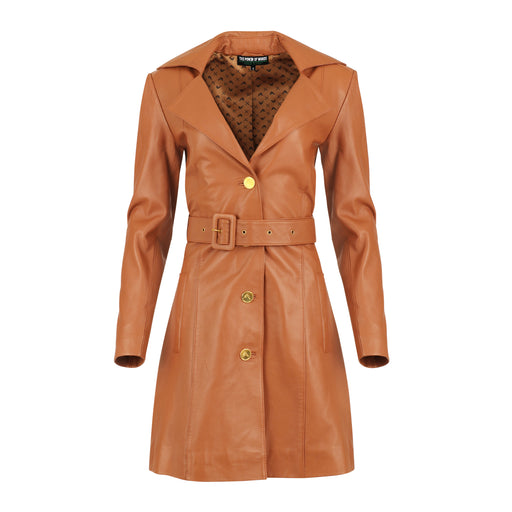 5th Ave leather coat Knee length in Camel