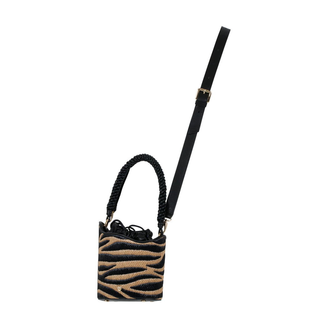 Dune Mini Bucket in Raffia with Woven Handle: Designer Handbag