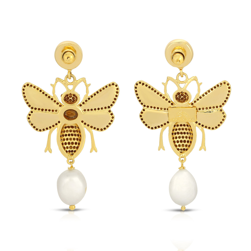 Bee in Mother of Pearl and Topaz Earrings