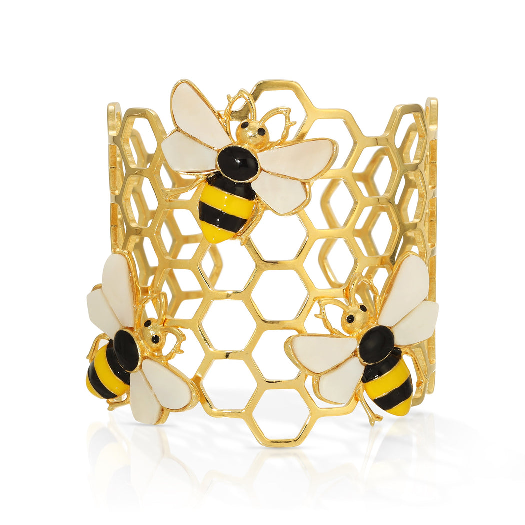 Honeycomb Bee Enamel and Mother of Pearl Bracelet