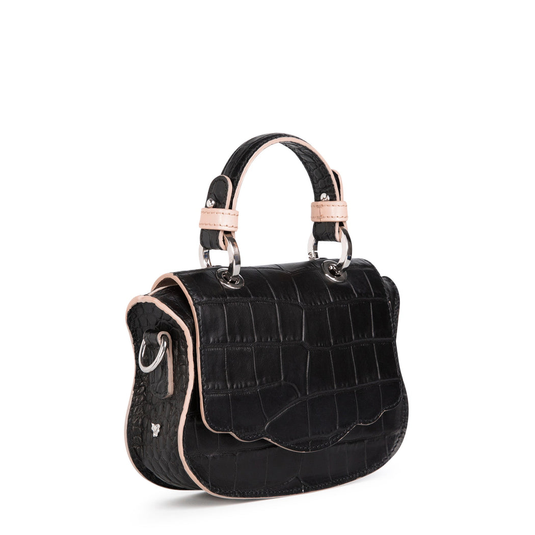Audrey Micro: Croc-Embossed Designer Crossbody Bag, Black/Taupe –  Thepowerofwordsbrand