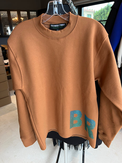 Raw edge Brave Crewneck sweatshirt in Caramel Emerald