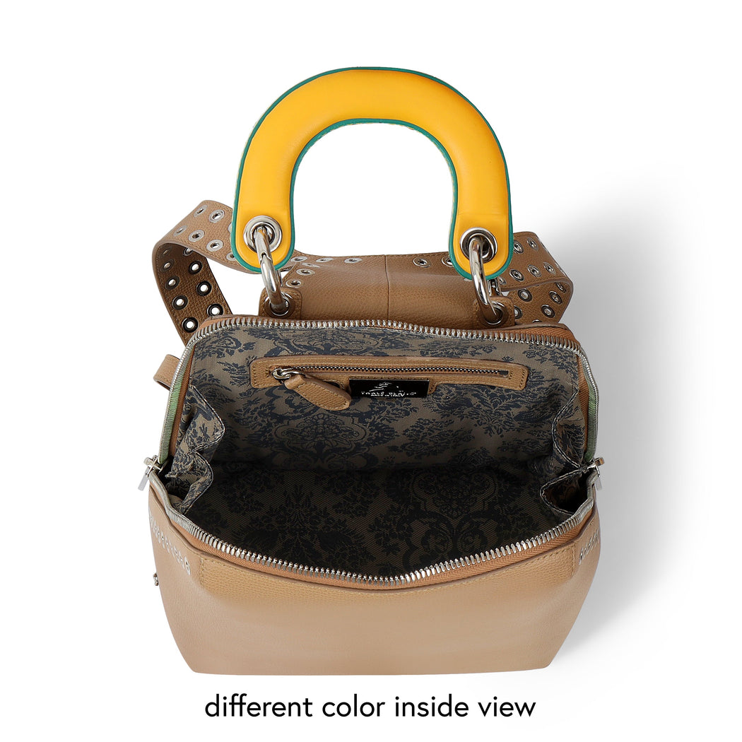 Racer Metallic Mini: Women's Designer Backpack in Gold Leather